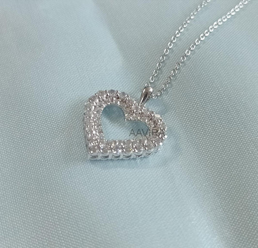 Double Heart Moissanite Diamond Pendant, Heart Pendant, Heart Shaped Diamond Pendant, 925 Sterling Silver Heart, Minimalist Heart Pendant