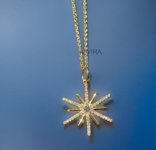 North Star Pave Pendant Necklace, Diamond North Star Necklace, Minimalist Star Necklace, Star Pendant, Handmade Jewelry, Celestial Star