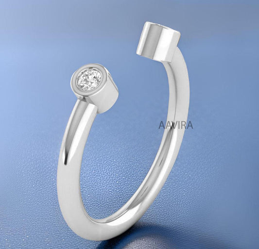 Diamond Open Wedding Band, Round Diamond Ring, Marquise Diamond Ring, Open Gap Band, Dual Open Cuff Diamond Ring, Minimalist Moissanite Ring