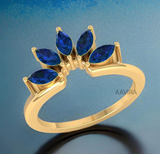 Marquise Blue Sapphire Band, Sapphire Wedding Band, Marquise Wedding Band, Five Stone Gemstone Ring, Anniversary Promise ring, Unique Ring