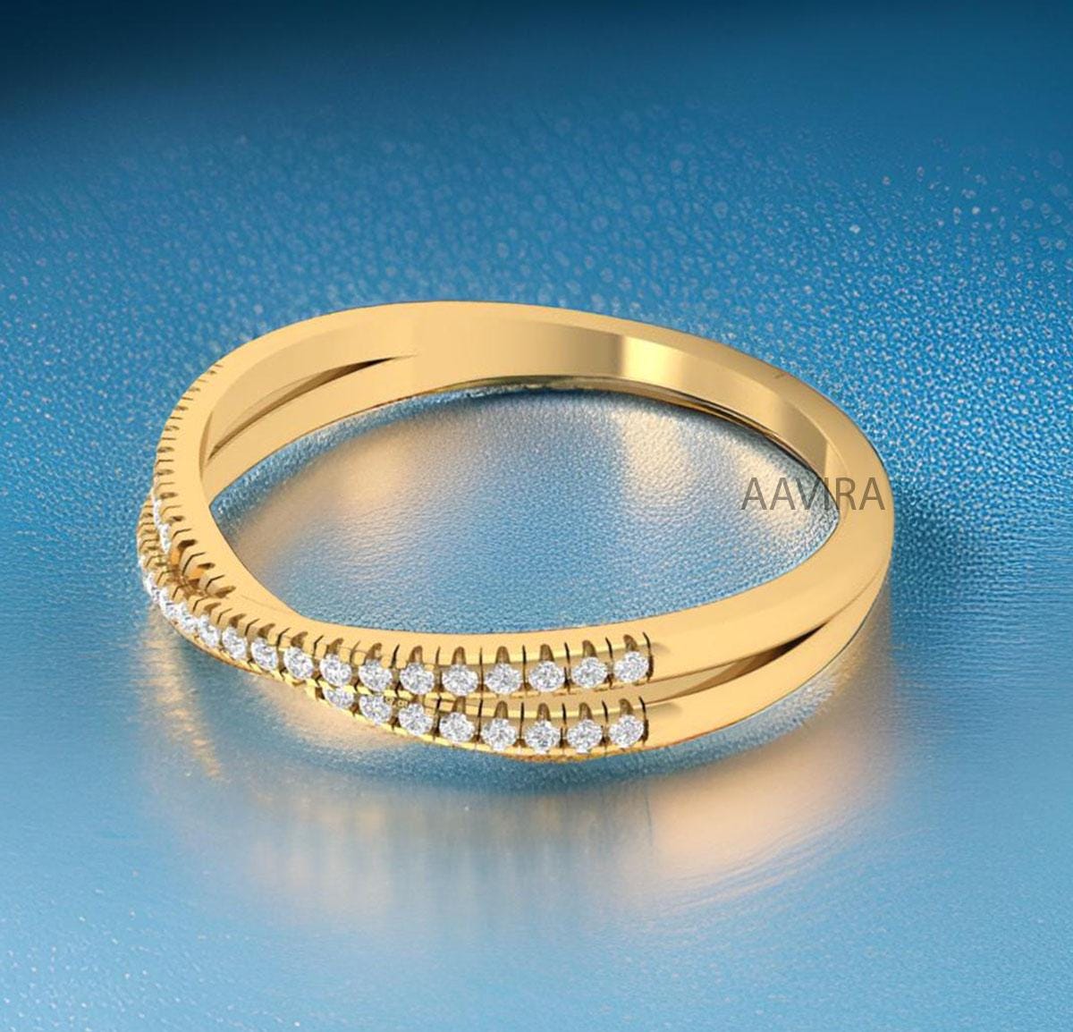 Moissanite Twisted Band Ring, Half Eternity Wedding Band, Crossover Wedding Band, 14K Yellow Gold Plated Diamond Ring, Delicate Ring Gifts
