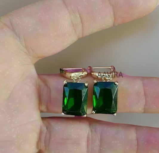 Solitaire Emerald Drop Dangle Earrings, Green Emerald Drop Earrings, Minimalist Earrings, Birthday Gift for Her, Women Dangle Earrings, Gift