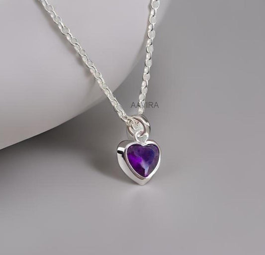 Amethyst Necklace, Amethyst Heart Necklace, Heart Necklace, Heart Cut Amethyst Pendant, Purple Stone Pendant, February Birthstone Jewelry