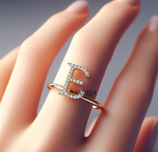 E Initial Ring Sterling Silver, Custom Initial Ring, E Letter Diamond Ring, E Initial Ring, Personalized Band, E Letter Ring, Jewelry Gift