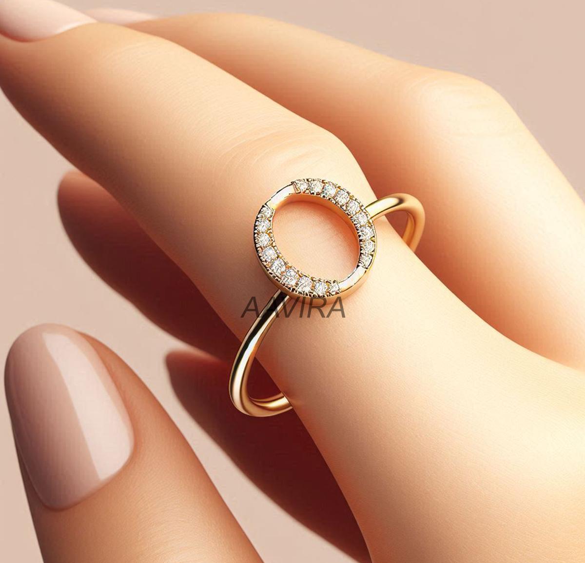 Dainty O Shape Initial Diamond Ring, O Alphabet Ring, Personalized Ring, Dainty Custom Ring, Custom Jewelry Gift For Her, Women Diamond Ring