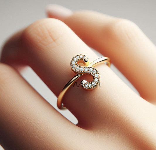 S Diamond Ring, Initial Diamond Ring, Alphabet S Diamond Ring, Monogram S Ring, Dainty S Alphabet Ring, Silver Ring Gift, Birthday Gift Ring