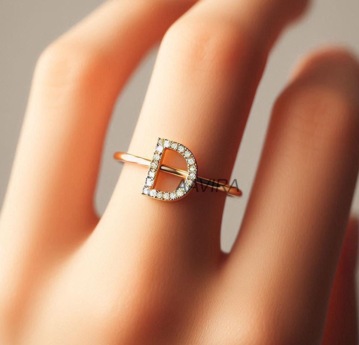 D Monogram Ring, D Letter Diamond Ring, Initial D Ring, Custom Jewelry, Handmade D Ring, Moissanite Diamond Ring for Women, D Alphabet Ring