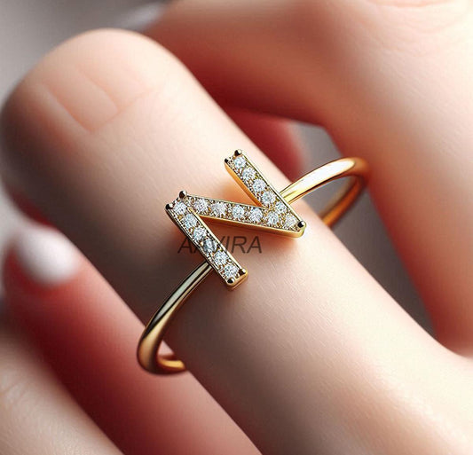 N Diamond Ring, 925 Sterling Silver N Letter Ring, Letter N Diamond Ring, Silver Alphabet Ring, M Ring, N Letter Ring, Monogram Letter Ring