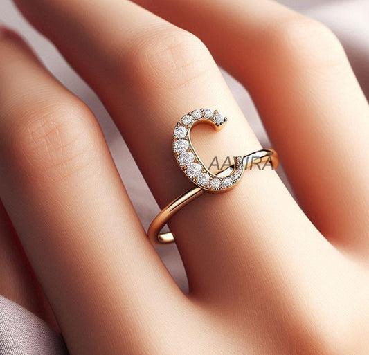 Alphabet Handmade Jewelry, Initial C Ring, Monogram Letter C Ring, Moissanite Ring for Women, Monogram C Ring, Name Ring, Diamond Alphabet
