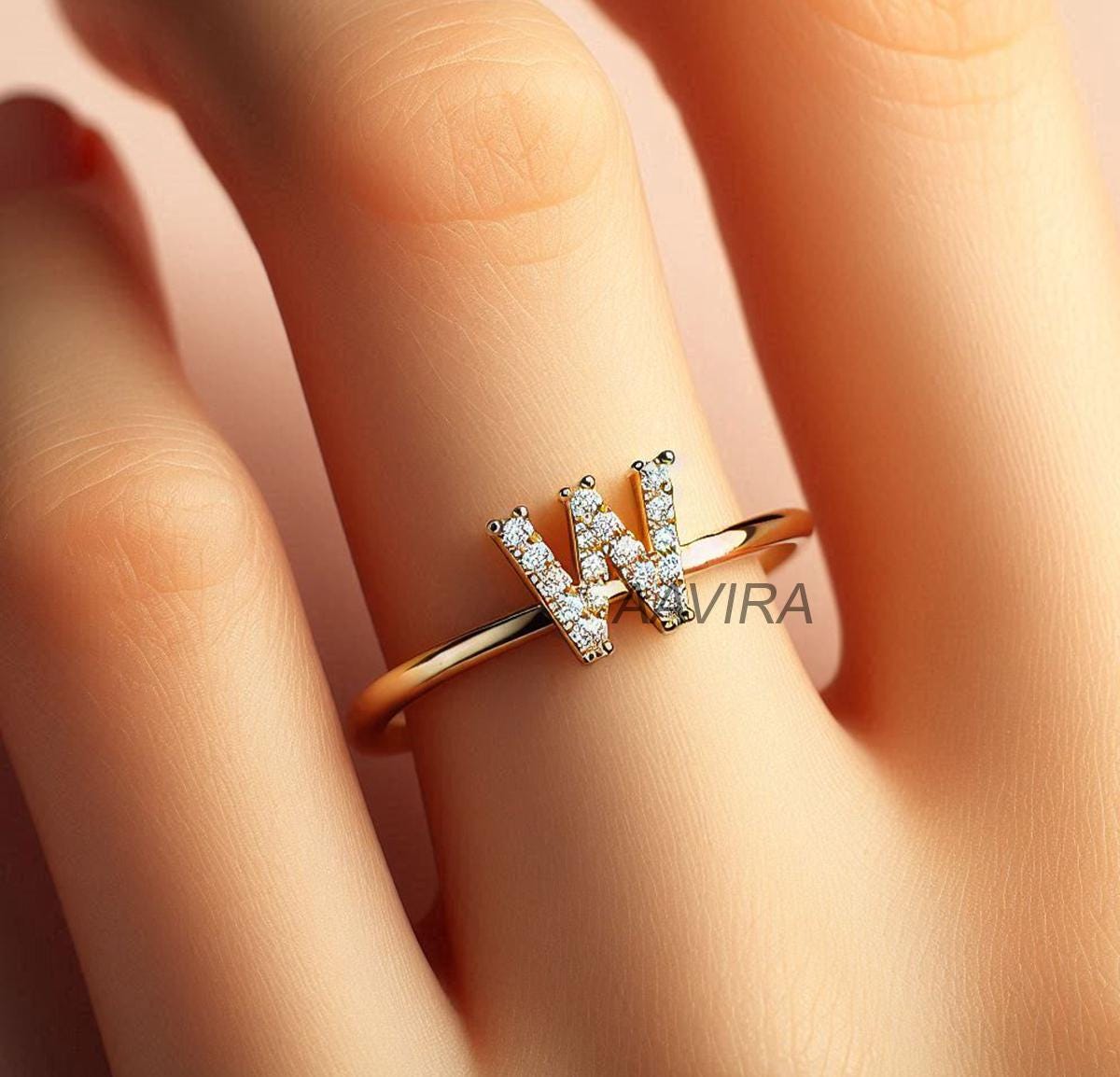 Dainty W Initial Ring In Sterling Silver, Initial Ring, W Initial Ring, W Letter Diamond Ring, Custom Band, W Letter Ring, Jewelry Gift