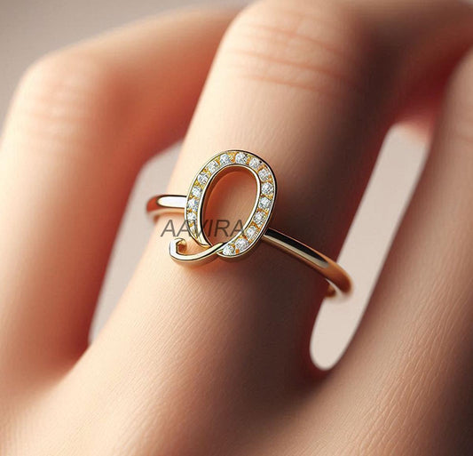 Delicate Q Ring, Q Letter Ring, Q Initial Ring for Her, Stackable Q Letter Ring, Alphabet Diamond Ring, Custom Q Initial Ring, Gifts
