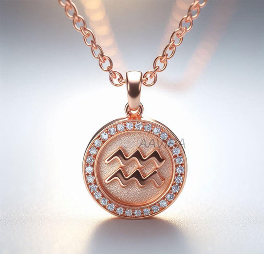 Aquarius Necklace, Aquarius Zodiac Necklace, 14k Rose Gold Necklace, Tiny Aquarius Symbol Necklace, Birthday Gift for Her, Astrology Pendant