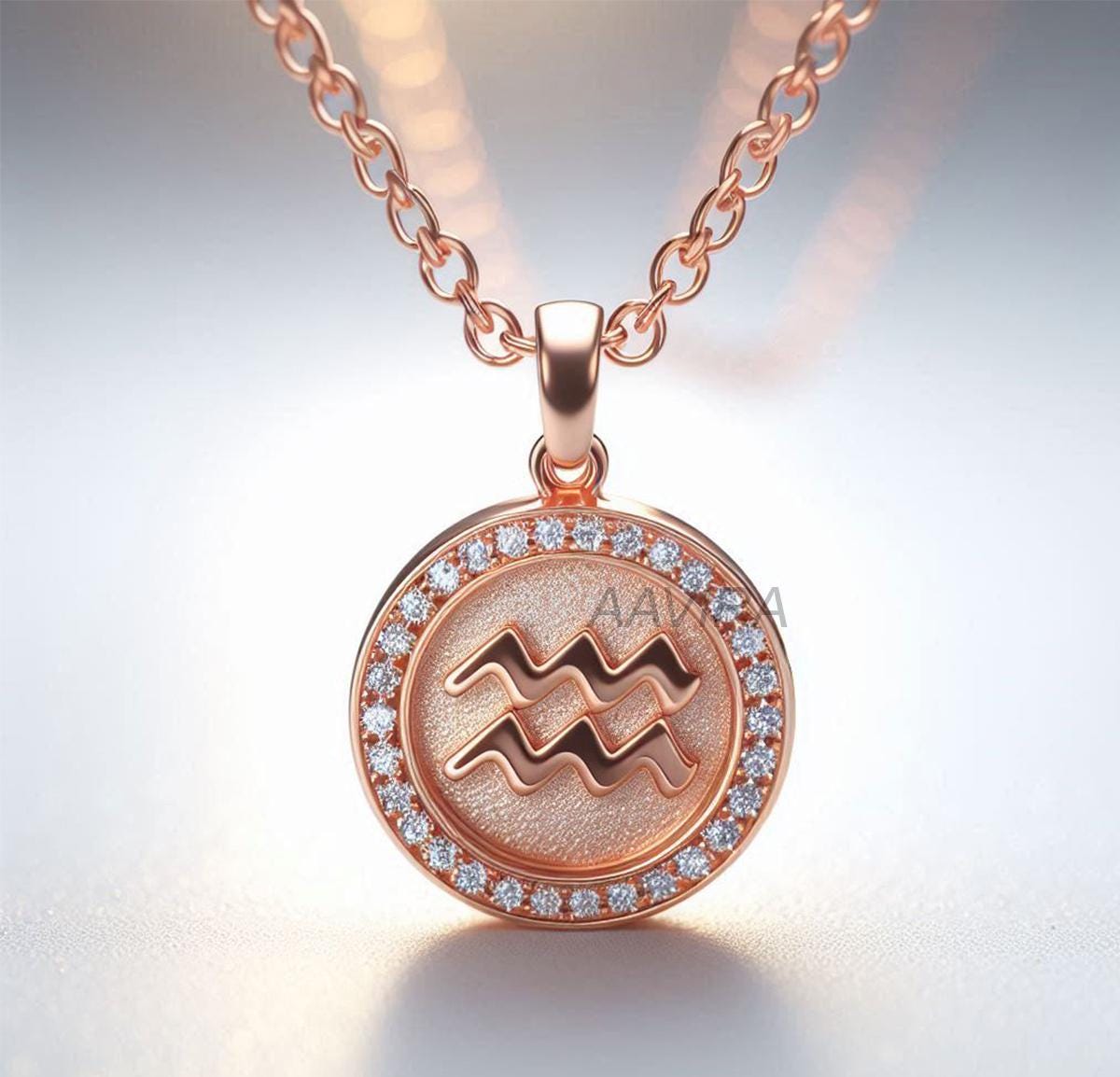Aquarius Necklace, Aquarius Zodiac Necklace, 14k Rose Gold Necklace, Tiny Aquarius Symbol Necklace, Birthday Gift for Her, Astrology Pendant