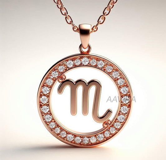 Pave Set Diamond Necklace, Zodiac Pendant, Scorpio Zodiac Necklace, 14K Rose Gold Scorpio Pendant, Minimalist Pendant, Anniversary Gift