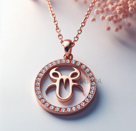 Round Zodiac Necklace, 14k Rose Gold Pave Set Diamond Necklace, Astrological Sign Necklace, Minimalist Necklace, Unique Diamond Pendant Gift
