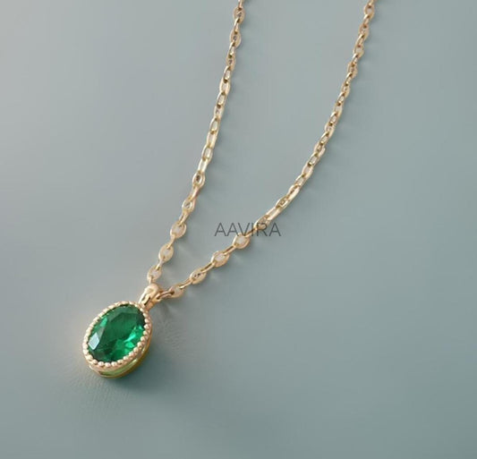 Oval Cut Green Stone Pendant, Women's Emerald Necklace, Solitaire Pendant, Gemstone Pendant, Emerald Pendant, Birthday Gift For Her, Gifts