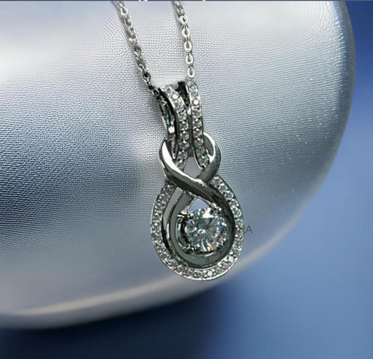 Women's Diamond Infinity Necklace, Diamond Knot Pendant, Handmade Jewelry, Anniversary Gift, Diamond Pendant, 14k White Gold Plated, Gifts