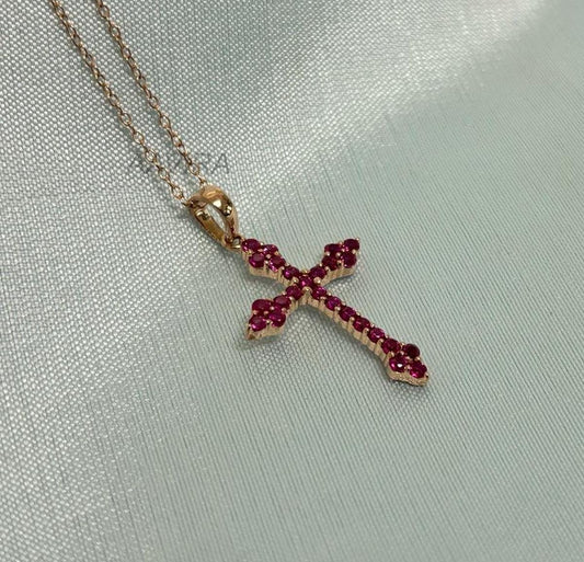 Ruby Cross Pendant, Ruby Cross Necklace, Religious Cross Jewelry, 14k Yellow Gold Plated Red Cross Pendant Necklace, July Birthstone Pendant