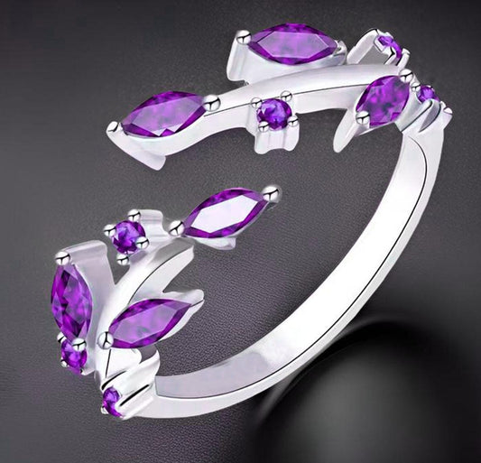 Unique Amethyst Wedding Band, Marquise Cut Amethyst Open Ring, Womens Gemstone Ring, Bridal Ring, Gift For Mom, 925 Silver Ring Gift