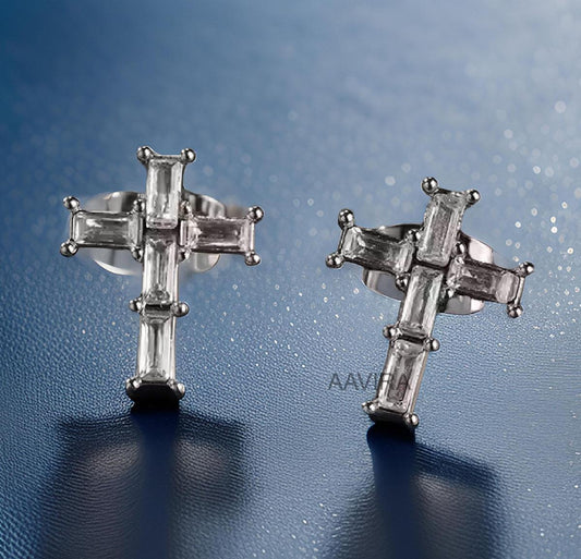 Cross Stud Earrings, Cross Earrings, Baguette Cut Cross Earrings, Baguette Studs, Religious Jewelry, Dainty Cross Gift, Unisex Earrings