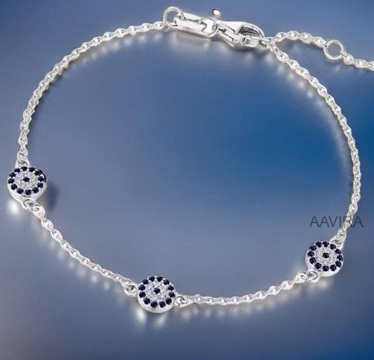 Evil Eye Bracelet for Women, Dainty Sapphire Bracelet, Gift for Women, Charm Bracelet, Sterling Silver Evil Eye Bracelets, Bridesmaid Gift