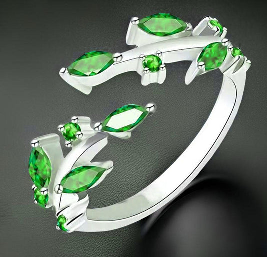 Unique Green Emerald Wedding Band, Open Emerald Ring, Marquise Cut Women's Gemstone Ring, Bridal Wedding Ring, Green Stone Ring For Mom Gift