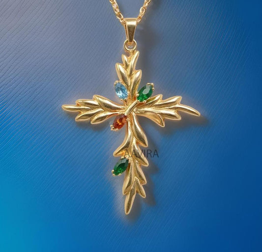 Multi Gemstone Cross Pendant, Charm Cross Pendant, Unique Cross Pendant, Cross Necklace, Multi Color Holy Pendant, Religious Cross Pendant