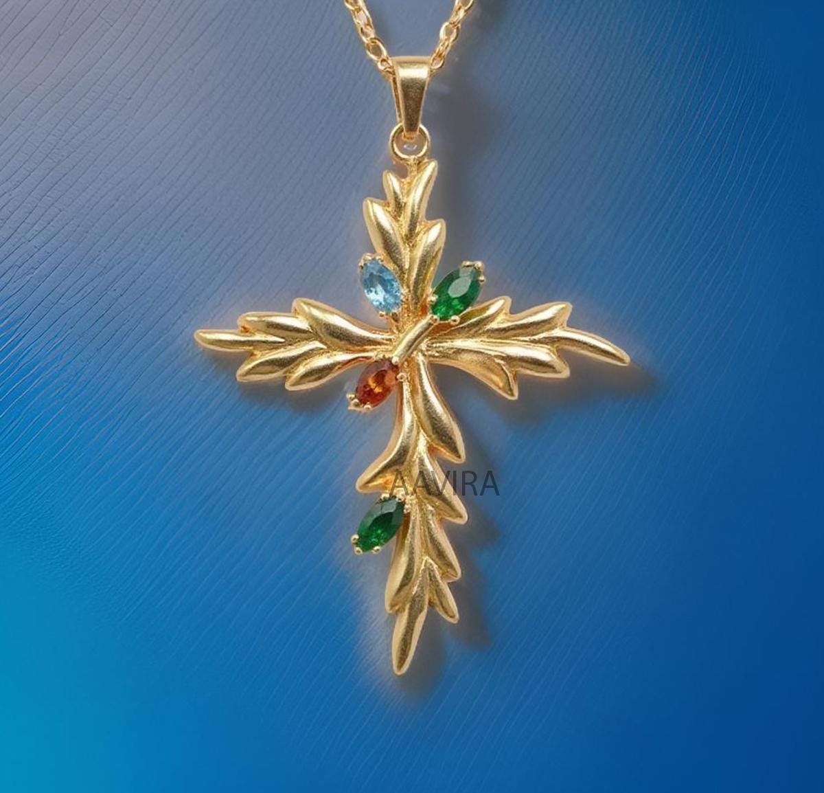 Multi Gemstone Cross Pendant, Charm Cross Pendant, Unique Cross Pendant, Cross Necklace, Multi Color Holy Pendant, Religious Cross Pendant