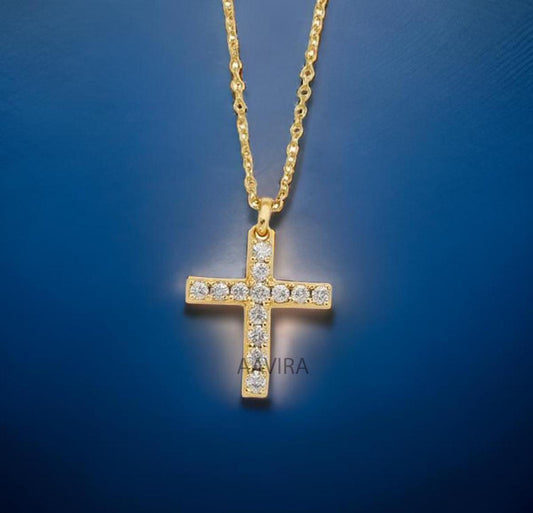 Diamond Cross Necklace for Women, Dainty Cross Pendant, Christian Faith Pendant, Cross Chain Pendant, 14K Yellow Gold Cross Gift
