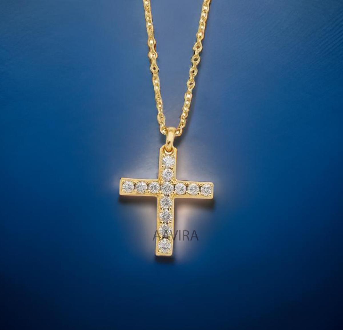 Diamond Cross Necklace for Women, Dainty Cross Pendant, Christian Faith Pendant, Cross Chain Pendant, 14K Yellow Gold Cross Gift
