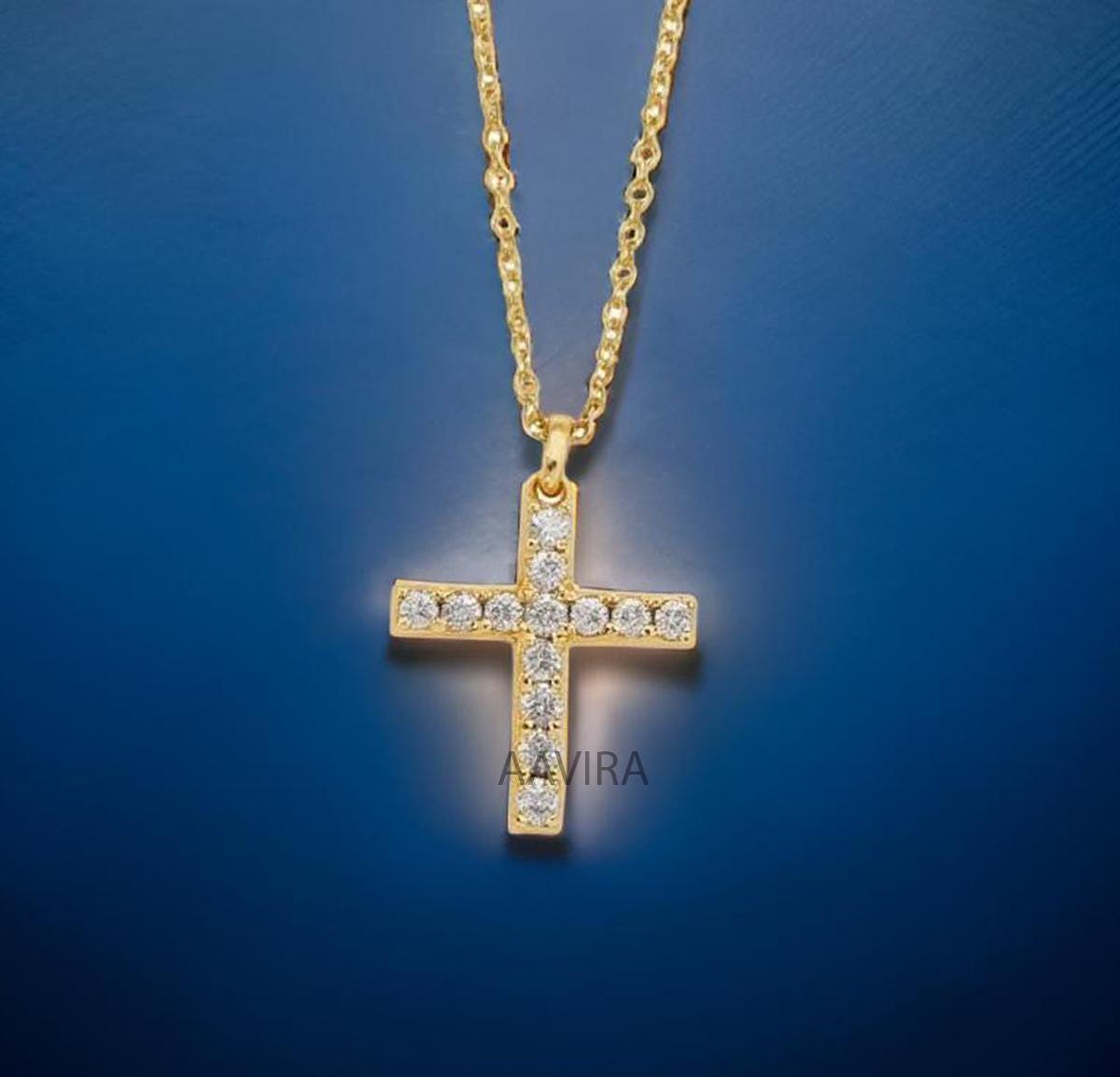 Diamond Cross Necklace for Women, Dainty Cross Pendant, Christian Faith Pendant, Cross Chain Pendant, 14K Yellow Gold Cross Gift