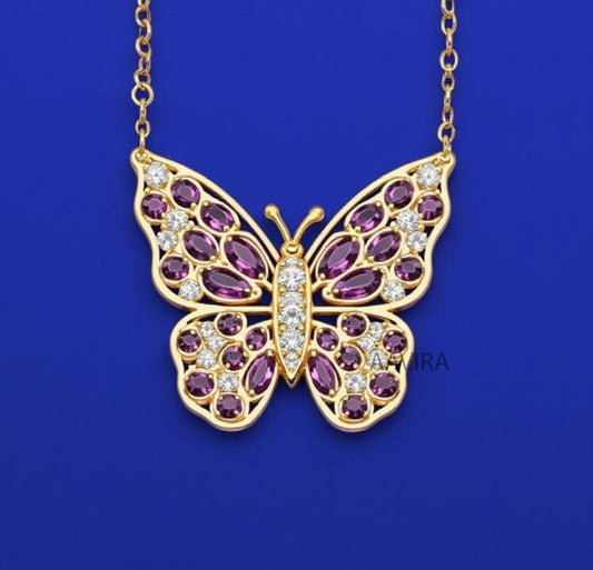 Amethyst Butterfly Pendant, Marquise Butterfly Necklace, Charm Pendant, Purple Stone Butterfly, Minimalist Butterfly Pendant Necklace, Gift