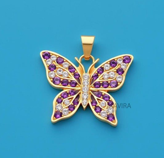 Amethyst Butterfly Pendant, Amethyst Butterfly Necklace, February Birthstone, Purple Amethyst & CZ Butterfly Pendant With Cable Chain