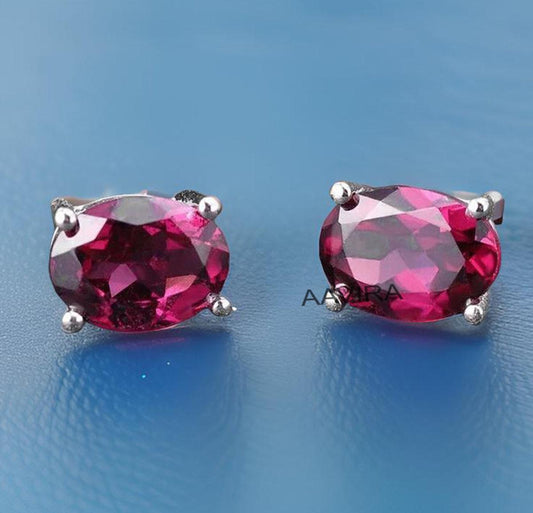 Ruby Stud Earrings, Oval Earrings, Push Back Earrings, July Birthstone, Gemstone Studs, Birthday Gift, Minimalist Studs, Oval Ruby Earrings