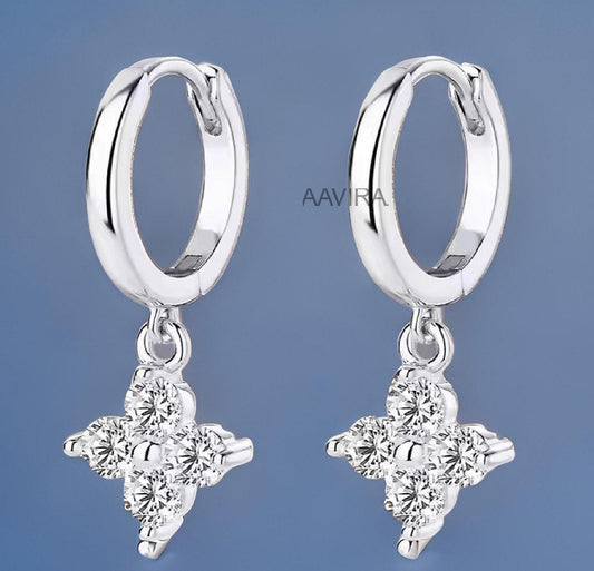Moissanite Drop & Dangle Earrings, Dainty Diamond Earrings, Flower Earrings, 925 Sterling Silver Earrings, Birthday Gifts, Dangly Earrings
