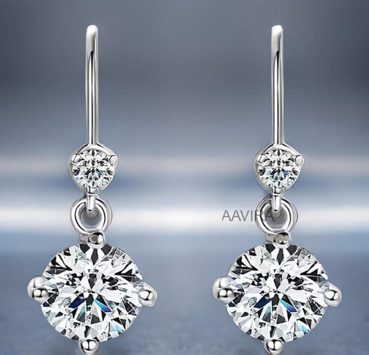Dainty Dangle Earrings, Moissanite Dangle Earrings for Her, Diamond Drop Dangle Earrings, Diamond Earrings for Women, Hook Diamond Earrings