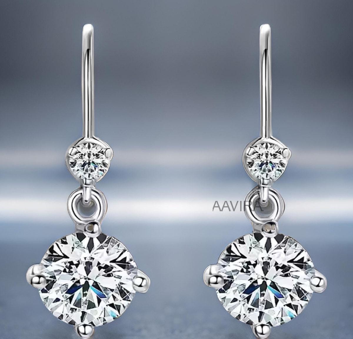 Dainty Dangle Earrings, Moissanite Dangle Earrings for Her, Diamond Drop Dangle Earrings, Diamond Earrings for Women, Hook Diamond Earrings