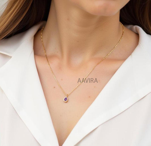 Dainty Amethyst Pendant, Amethyst Jewelry, Amethyst Necklace, February Birthstone Necklace, Bezel Pendant, Pear Cut Amethyst Pendant Gift