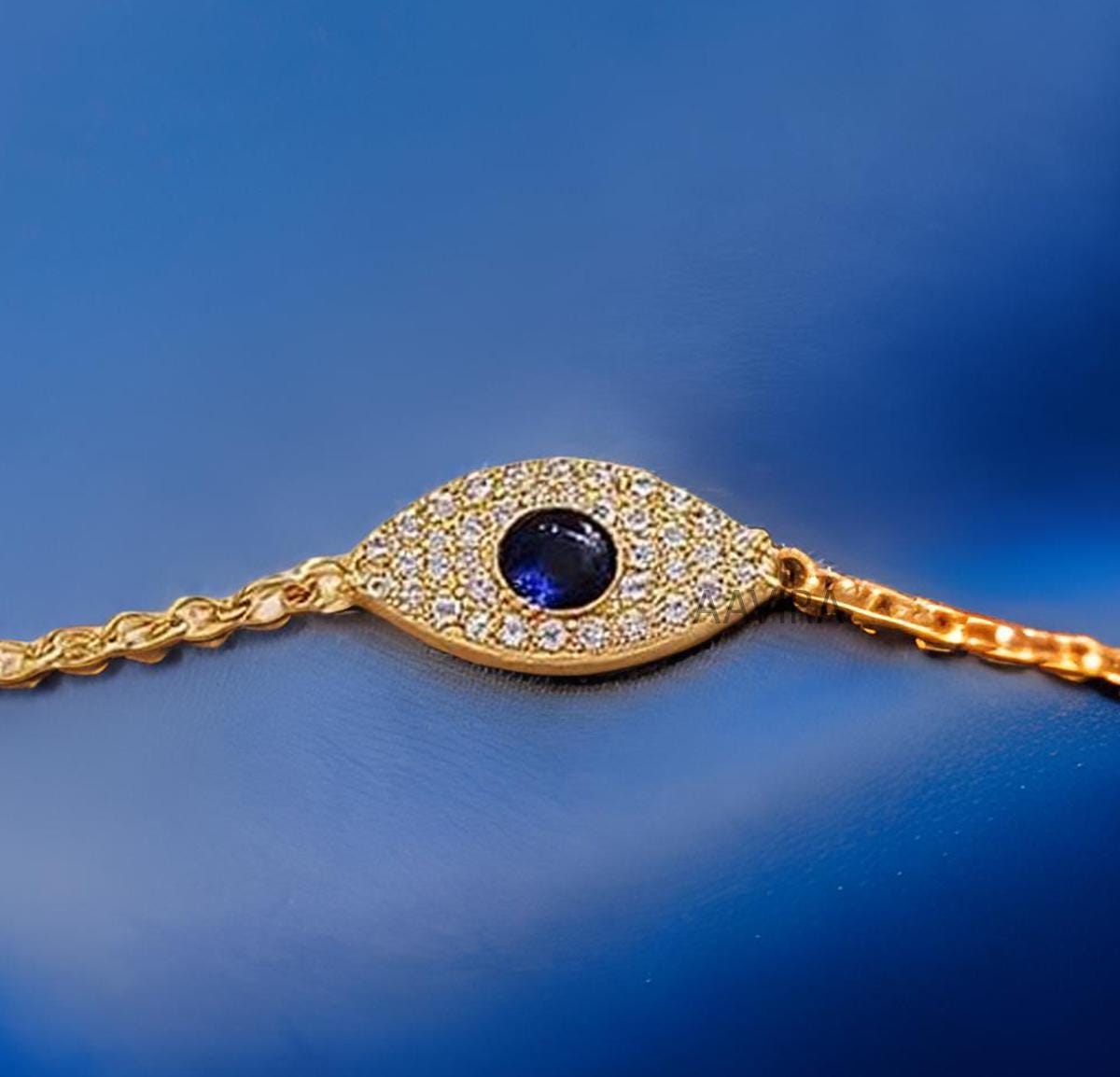 Women's Evil Eye Bracelet, Tiny Bracelet, Protection Bracelet, Evil Eye Charm Bracelet, Lucky Eye Bracelet, Sapphire & Diamond Bracelet Mom