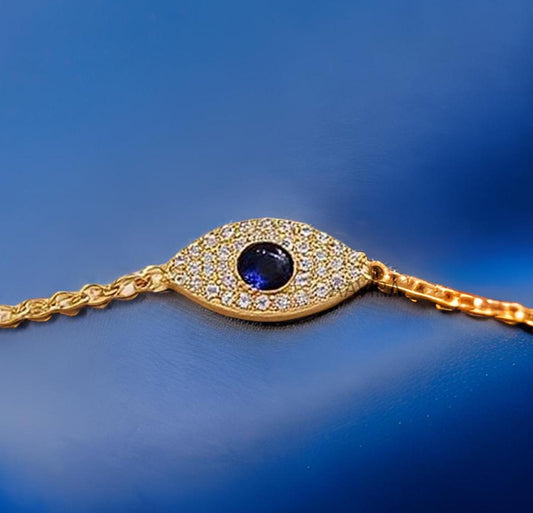 Women's Evil Eye Bracelet, Tiny Bracelet, Protection Bracelet, Evil Eye Charm Bracelet, Lucky Eye Bracelet, Sapphire & Diamond Bracelet Mom