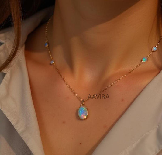 Oval Cut Opal Necklace, Opal Pendant, Opal Pendant, Prong Set Opal Pendant, October Birthstone Necklace, Minimalist Jewellery, Gift for Mom