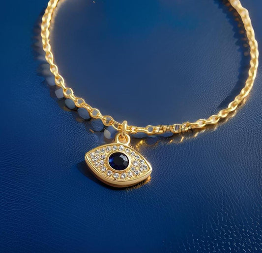 Bezel Blue Sapphire Evil Eye Pendant, Evil Eye Necklace, Handmade Necklace, Protection Charm Necklace, Sapphire Diamond Bracelet, Women Gift