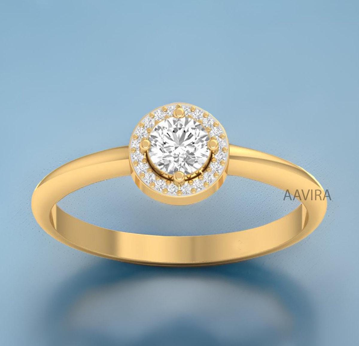 Halo Diamond Ring for Women, Dainty Diamond Engagement Ring, Promise Diamond Halo Ring, Anniversary Ring, Ladies Rings, Halo Round Ring Gift