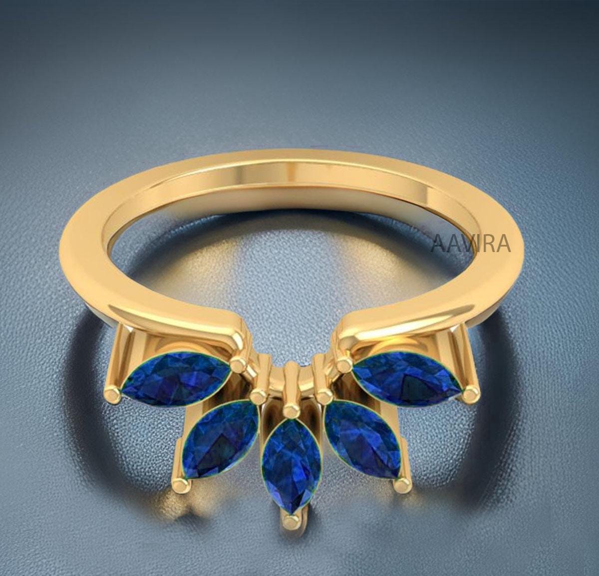 Marquise Blue Sapphire Band, Sapphire Wedding Band, Marquise Wedding Band, Five Stone Gemstone Ring, Anniversary Promise ring, Unique Ring