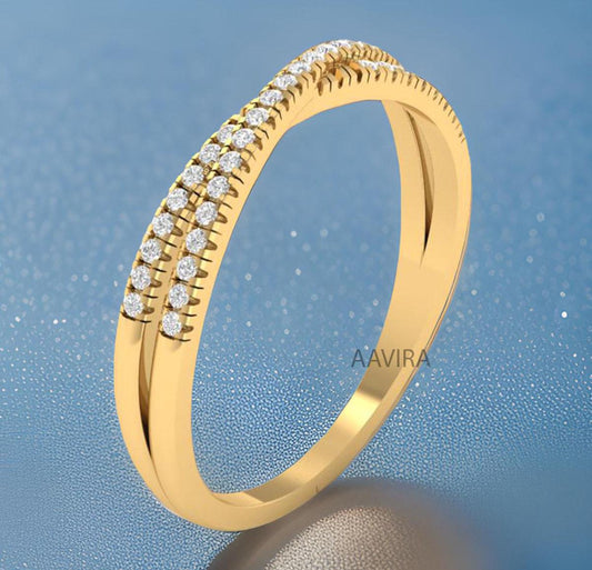 Moissanite Twisted Band Ring, Half Eternity Wedding Band, Crossover Wedding Band, 14K Yellow Gold Plated Diamond Ring, Delicate Ring Gifts