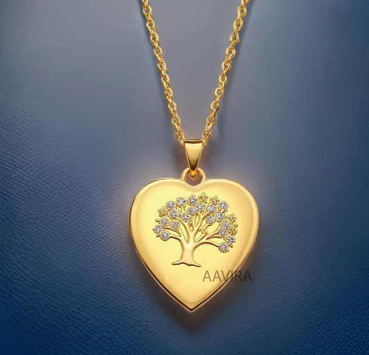 Diamond Tree of Life Necklace, Family Tree Pendant, Tree Necklace, Moissanite Heart Pendant Necklace, Engrave Heart Necklace, Charm Necklace
