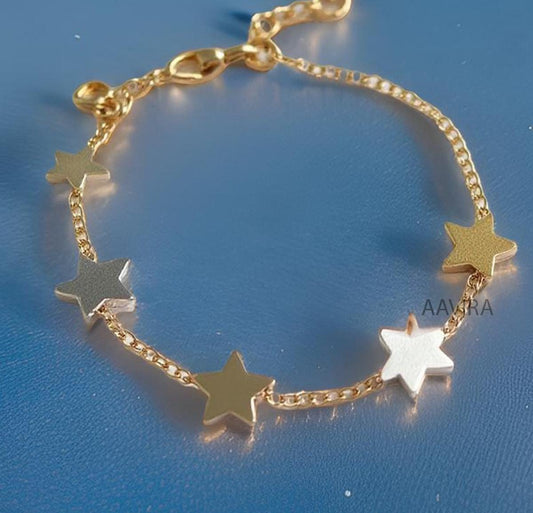 5 Star Bracelet, Star Bracelet, Dainty Stars Silver Bracelet for Women, Celestial Bracelet, 14k Yellow Gold Plated, Star Chain Bracelet Mom