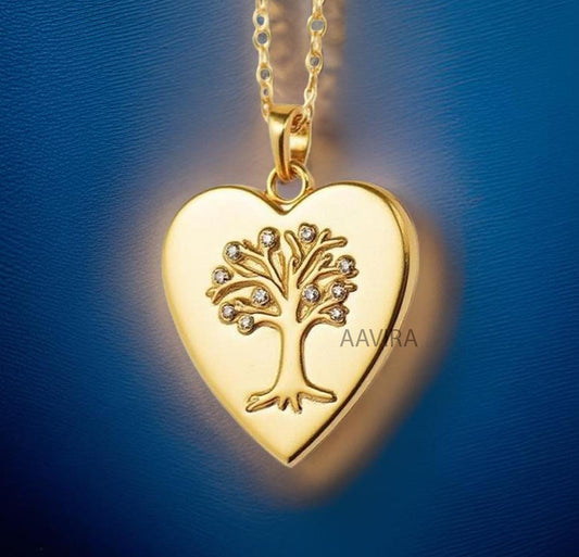 Family Tree Dainty Heart Shaped Pendant Necklace, Tree of Life Necklace, Tree Necklace, Charm Heart Necklace, Small Heart Pendant, Mom Gift