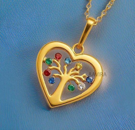Heart Tree Pendant, Multi Stone Tree Pendant, Tree of Life pendant, Family Tree Jewelry, Birthstone Tree Necklace, Personalized Necklace