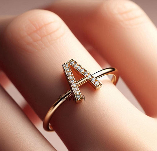 A Ring, A Initial Milgrain Moissanite Diamond Ring, A Alphabet Letter Ring, Handmade Jewelry, Personalized Letter Ring Gift, Dainty Band